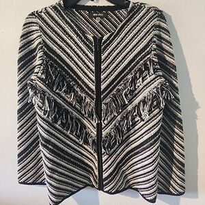 Nine west black white extra small fringe western jacket zip up